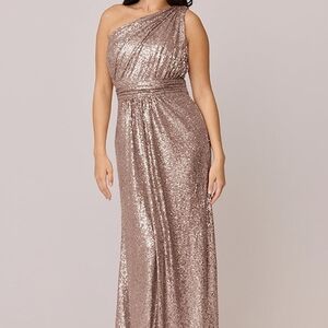 Revelry One Shoulder Gown in Sparkling Bronze